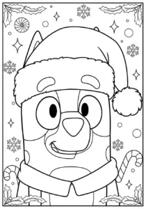 bluey- wearing santa hat festive coloring-page