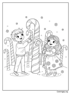 candy cane kids activity coloring sheet