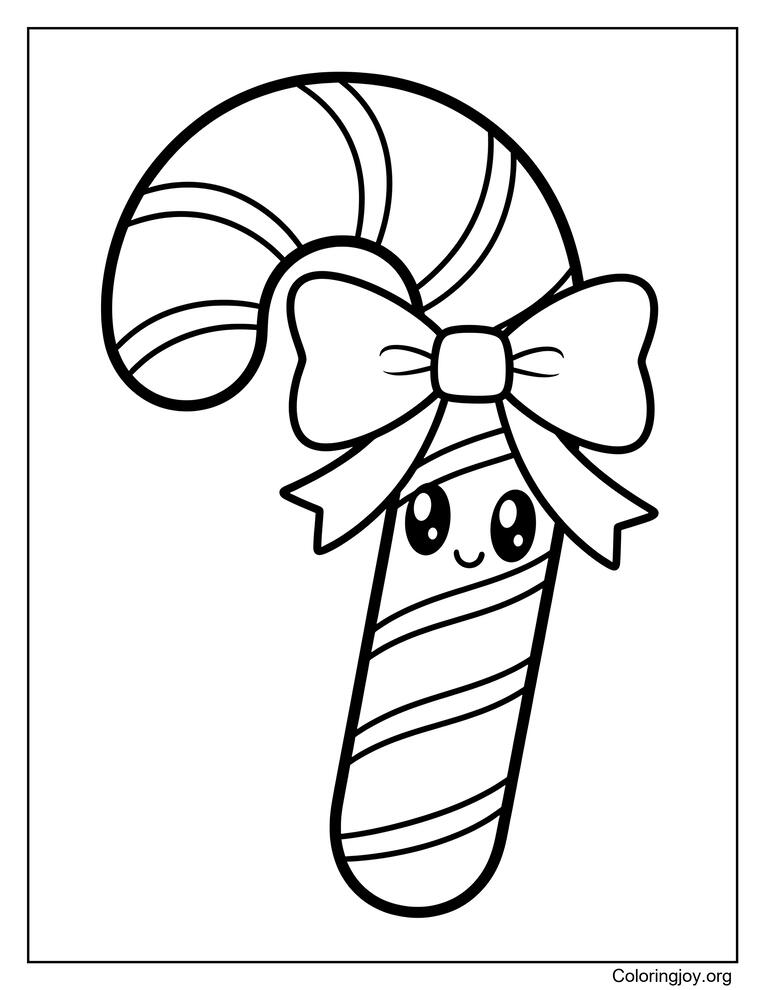 candy cane with bow coloring page
