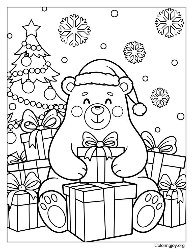 christmas polar bear with gifts
