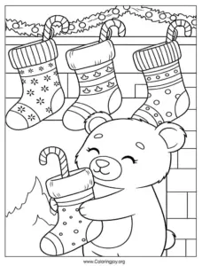Christmas stockings with candy canes coloring sheet