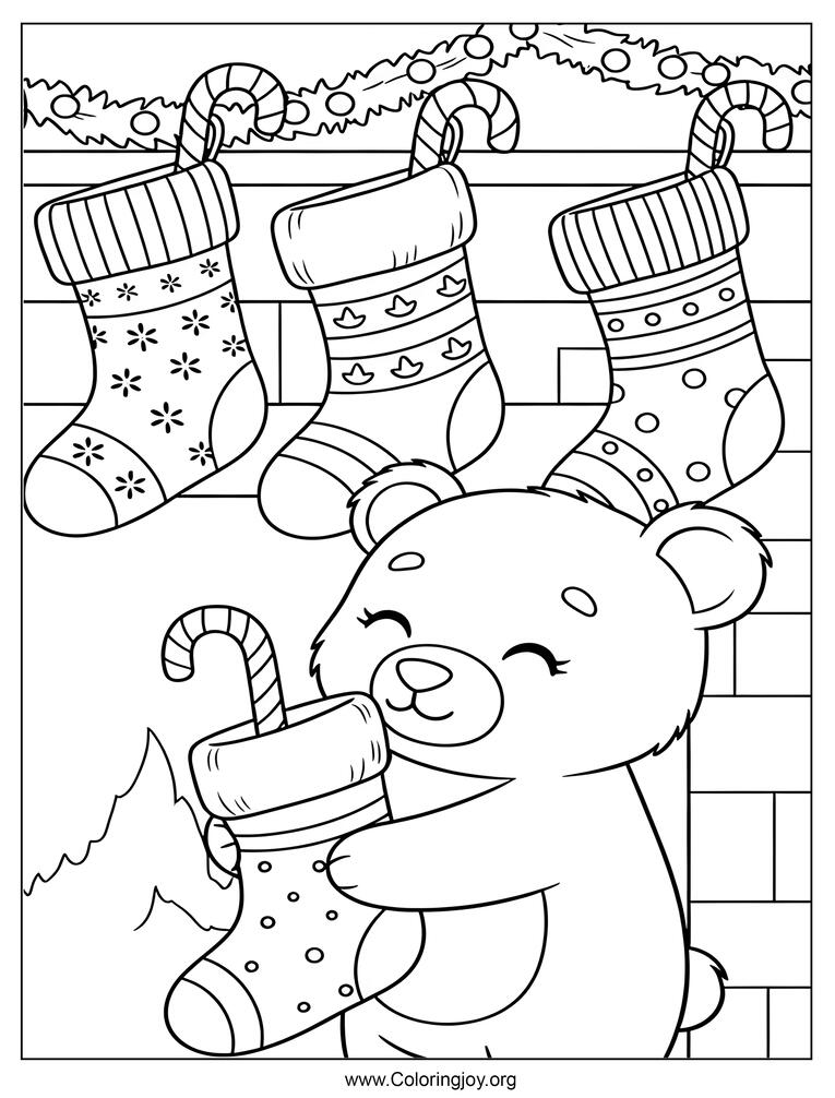 Christmas stockings with candy canes coloring sheet