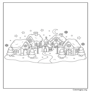 Christmas village coloring page