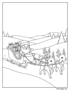 Santa loading gifts onto his reindeer sleigh coloring page
