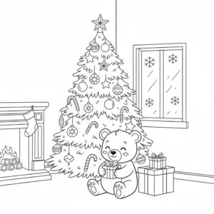cozy christmas tree coloring page
