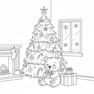 cozy christmas tree coloring page
