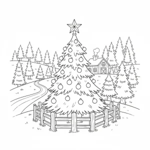 Christmas Tree Farm Scene Coloring Page