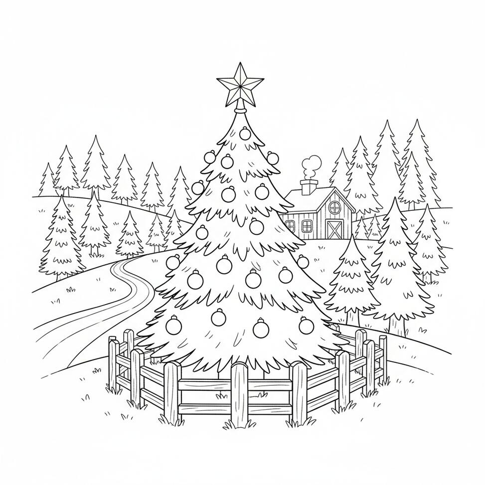 Christmas Tree Farm Scene Coloring Page