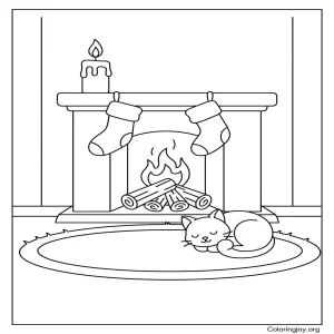 Cozy fireplace coloring page