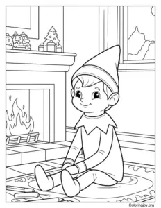 Cozy Fireplace Elf on the Shelf Coloring Page