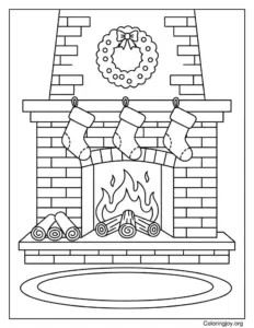 Cozy Fireplace with Hanging Stockings Coloring Page