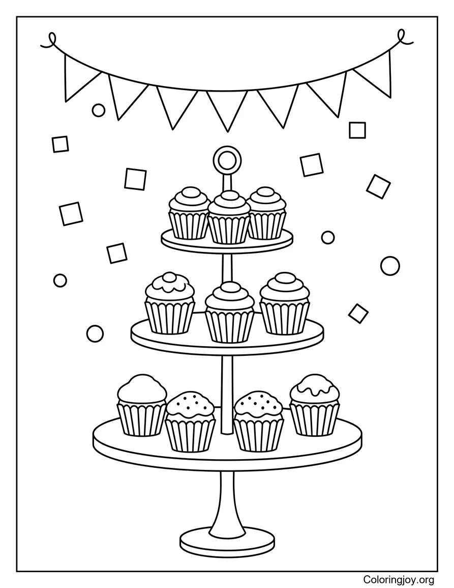 Decorate a tiered cupcake stand with simple cupcakes and bunting.