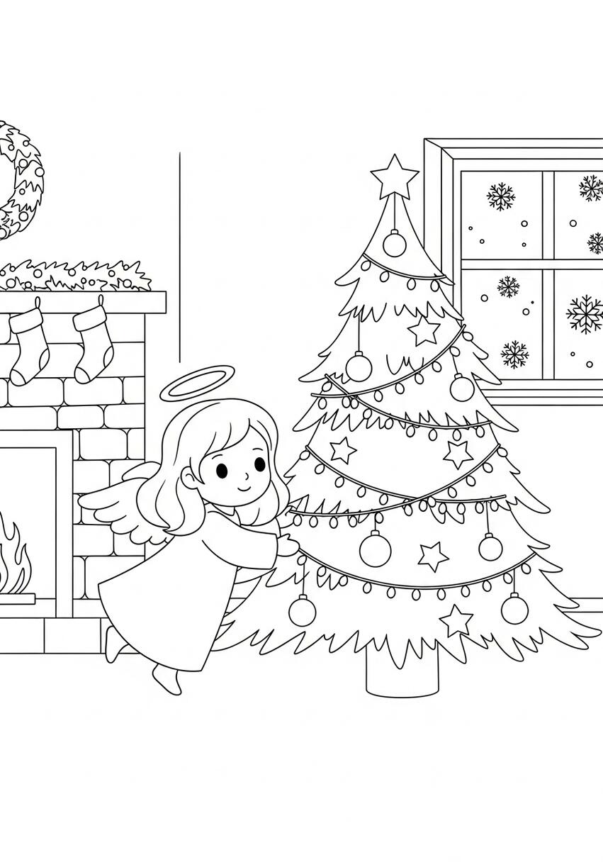 Angel Christmas Tree Coloring Page .
