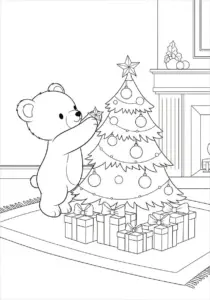 Christmas Tree with Presents Coloring Page .
