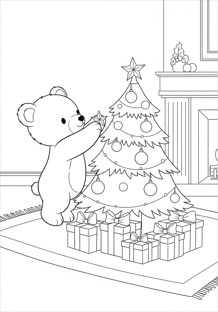 Christmas Tree with Presents Coloring Page .