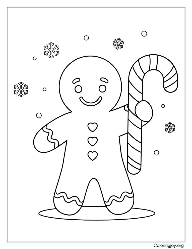 Cute gingerbread man holding candy cane Christmas
