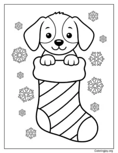 Cute Puppy in Christmas Stocking Coloring Page