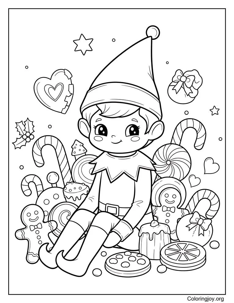 Elf on the Shelf Christmas Treats Coloring Page