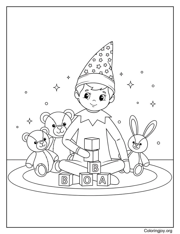 Elf on the Shelf Toy Room Coloring Page Concept