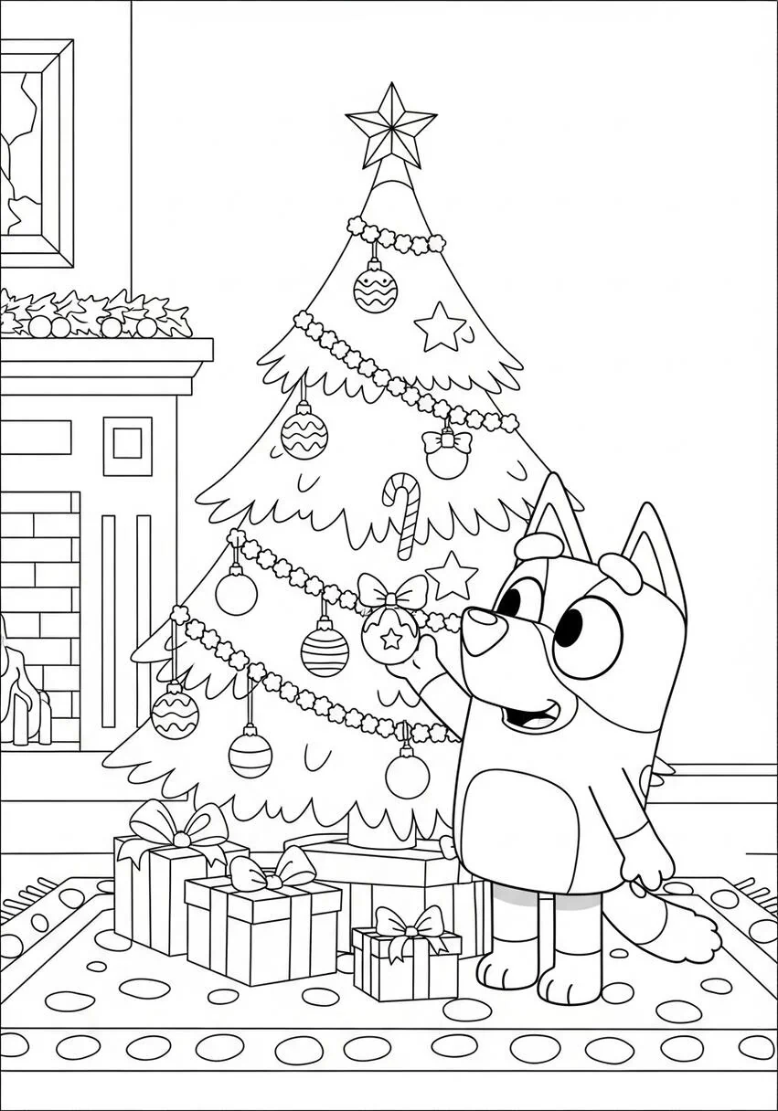 Página para colorear de árbol de Navidad azulado.
