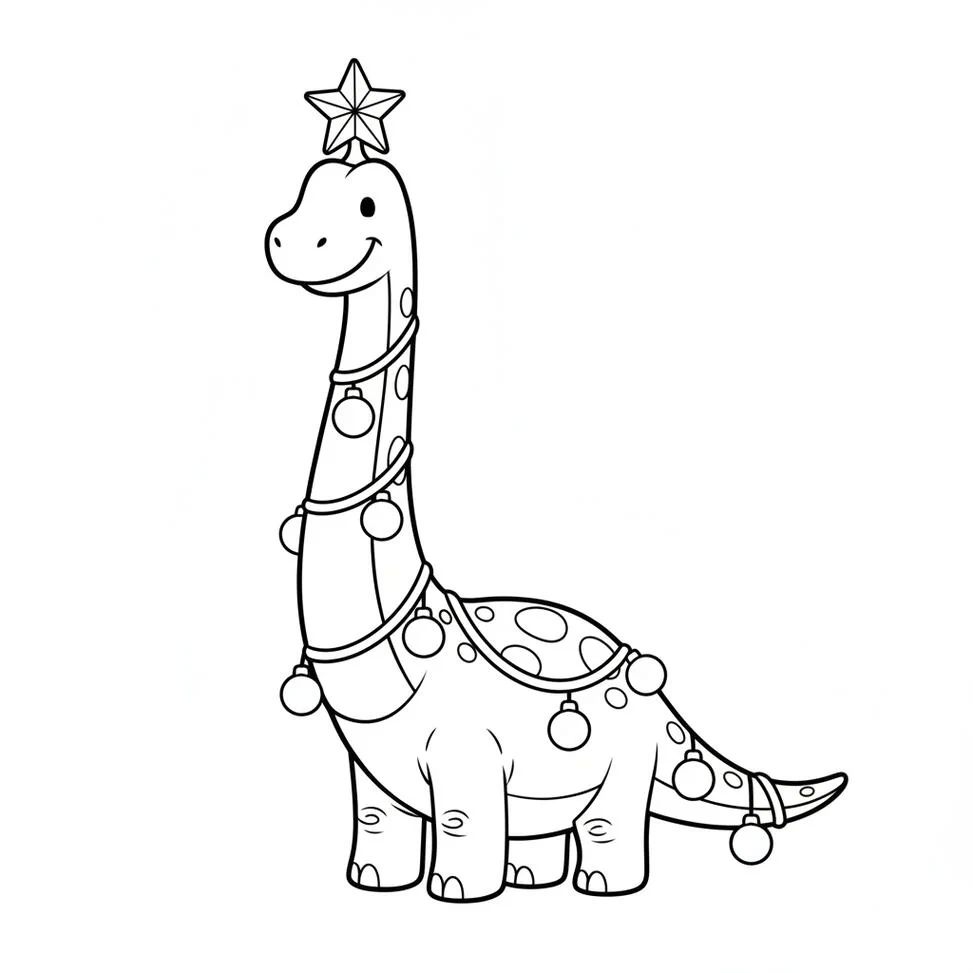 Página para colorear de árbol de Navidad de dinosaurio