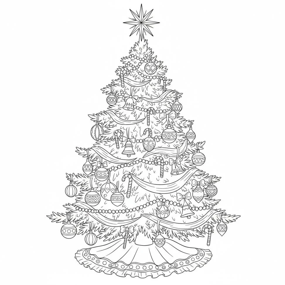 Página para colorear de árbol de Navidad vintage