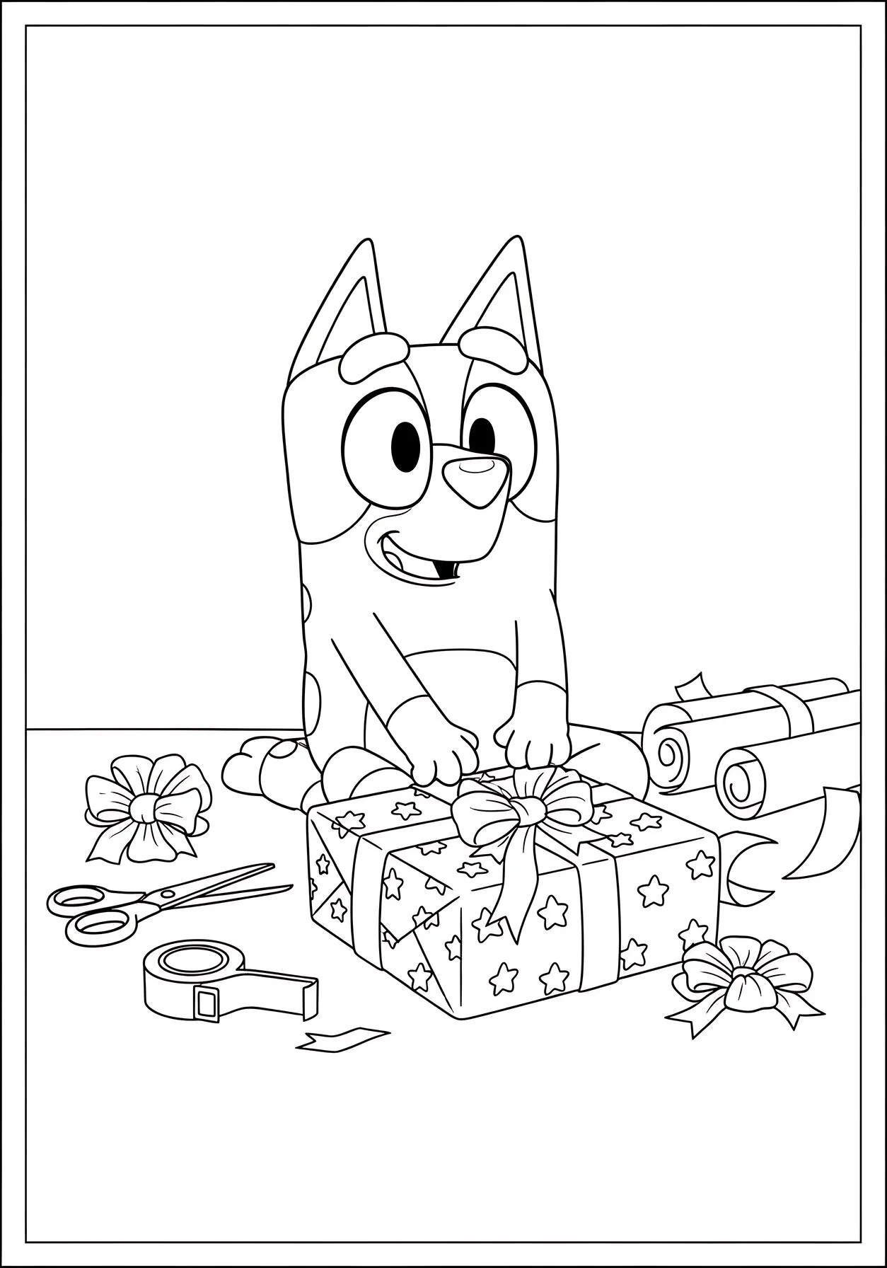 Bluey Envolviendo regalo con cintas