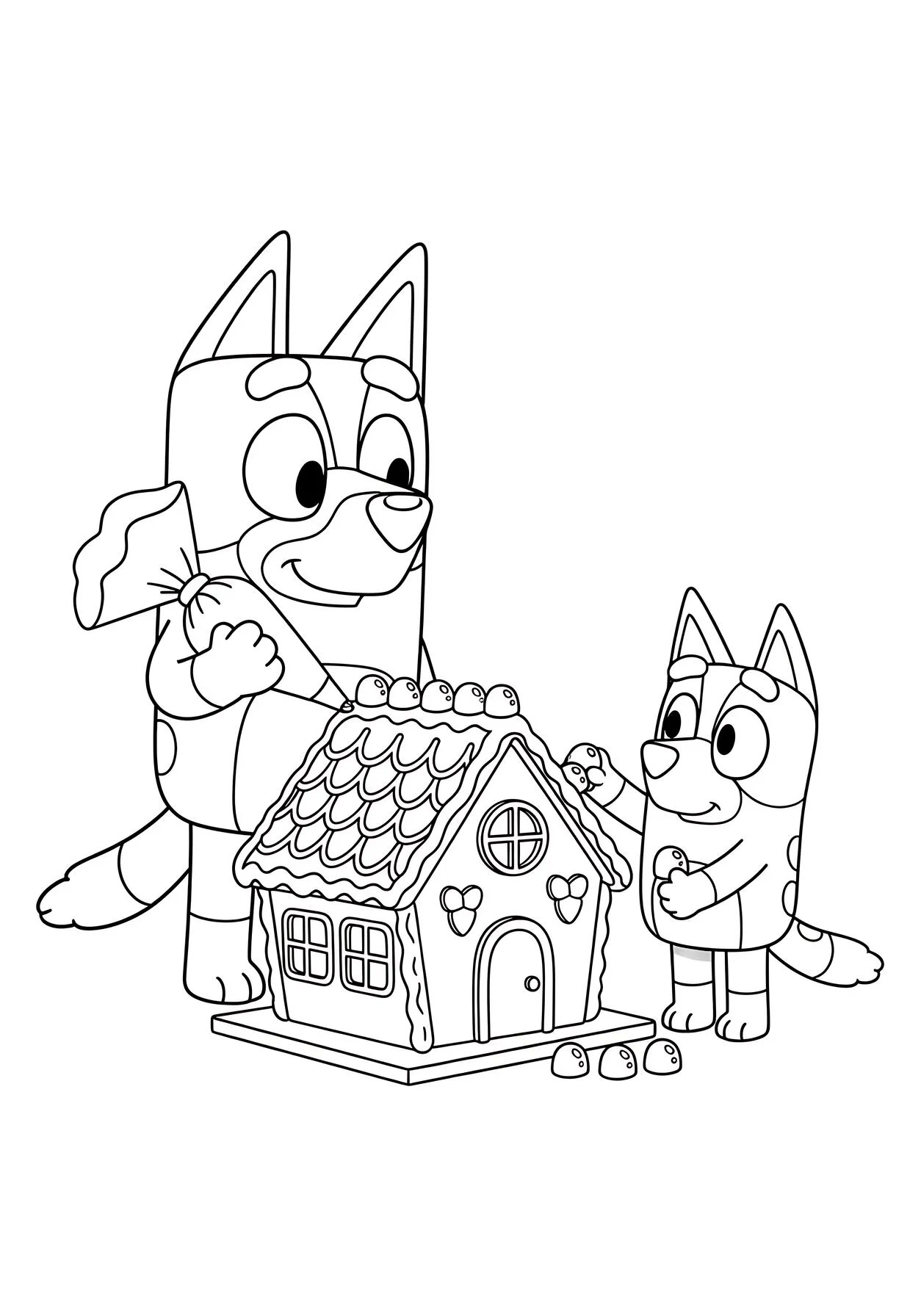 Bluey y Bingo decorando la casa de jengibre