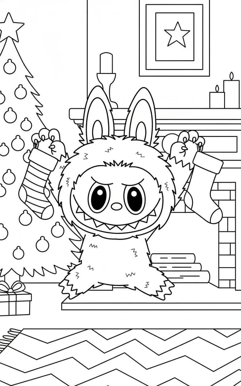 color a Labubu Medias navideñas colgantes