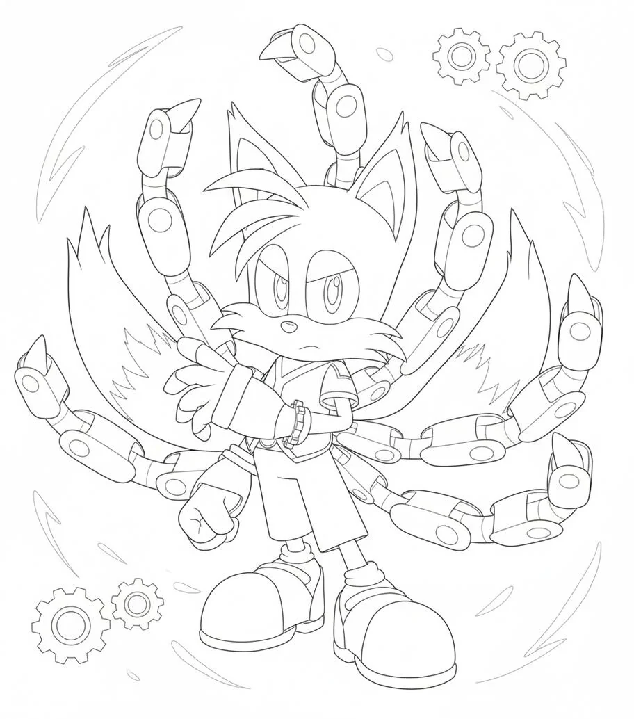 Sonic Prime Nine Fox con colas mecánicas