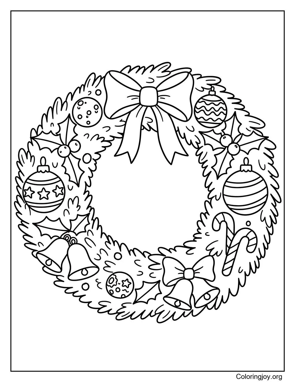 Página para colorear de corona navideña