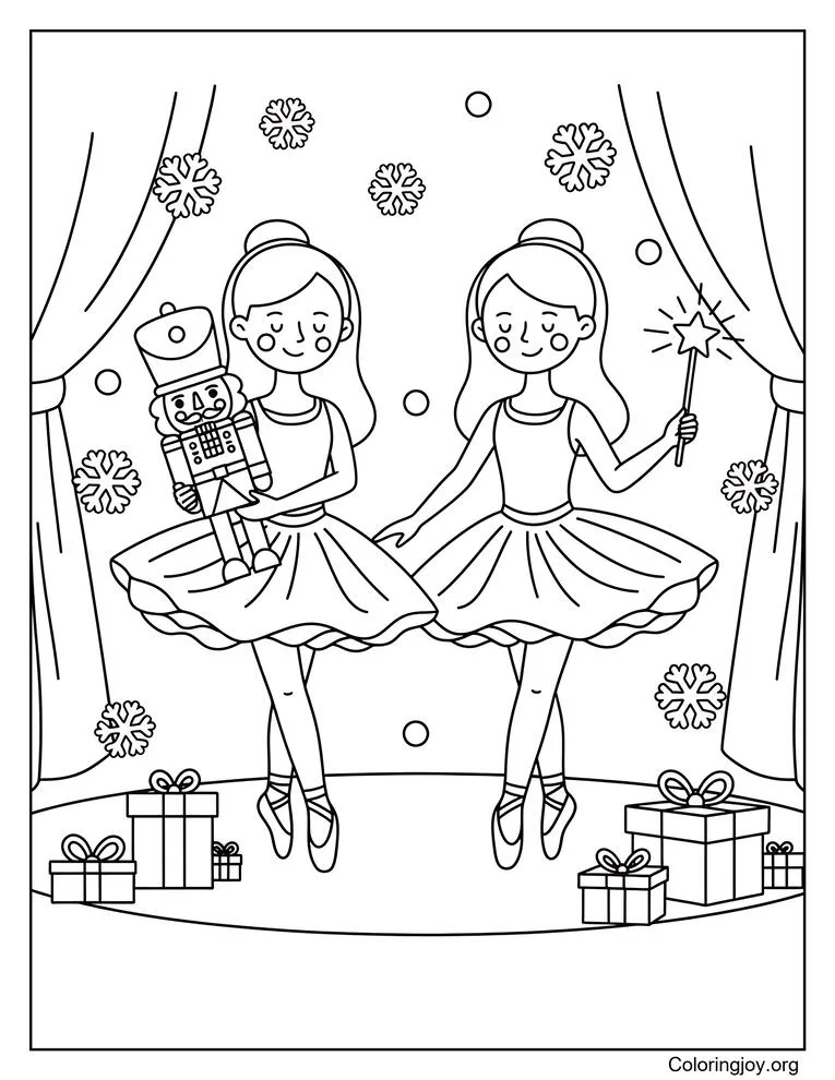 Creación de página para colorear Cascanueces Bailarina Dúo