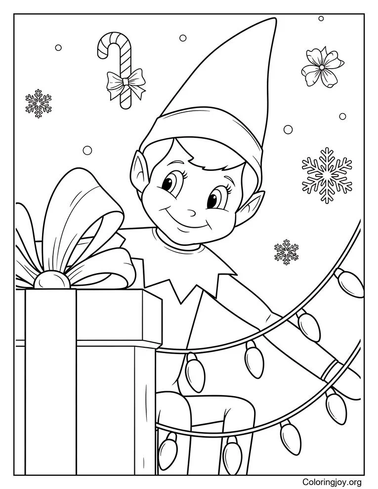 Página de aventuras navideñas para colorear de Elf on the Shelf