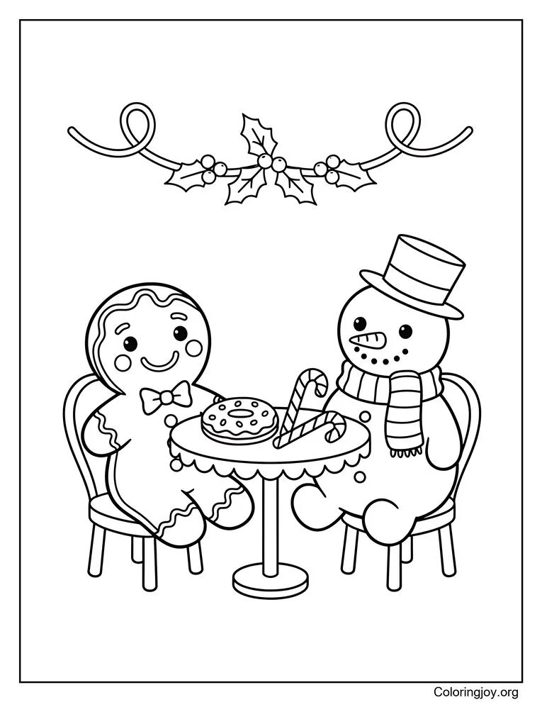 El hombre de jengibre y el muñeco de nieve celebran juntos una dulce Navidad