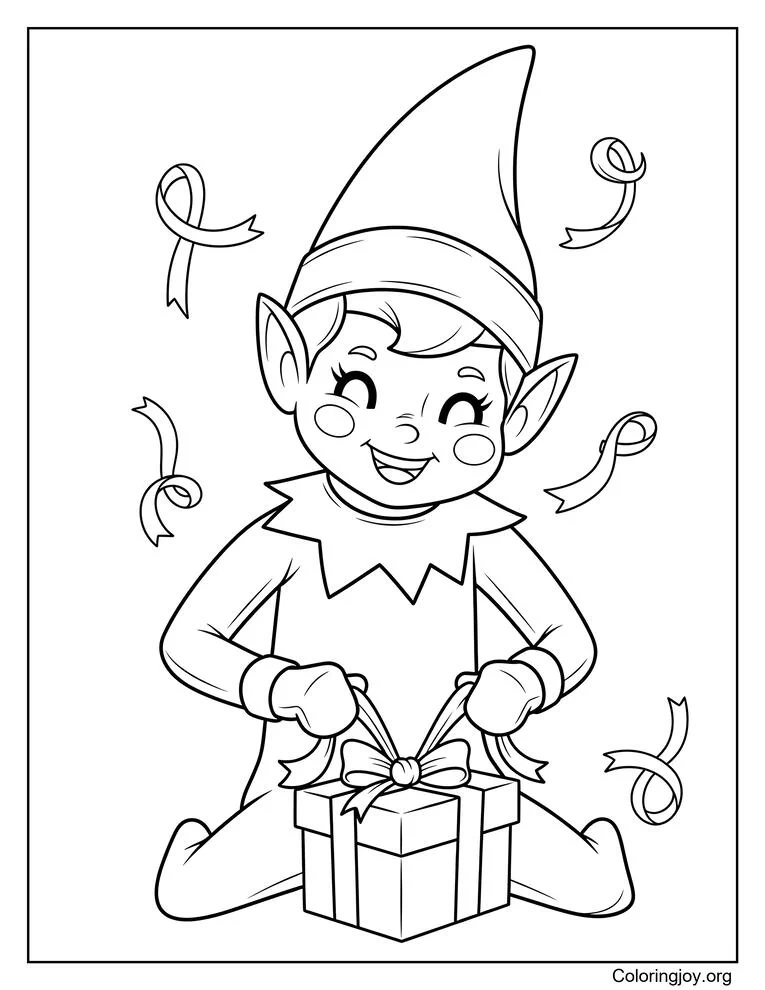 Página para colorear de travesuras navideñas de Elf on the Shelf