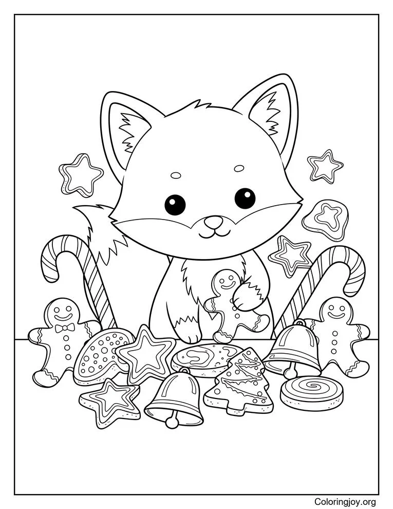 Dibujo para colorear de galletas navideñas y bastones de caramelo