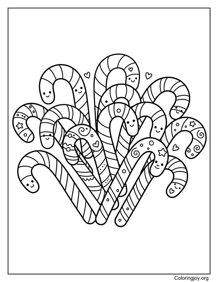 Página para colorear de garabato de bastón de caramelo