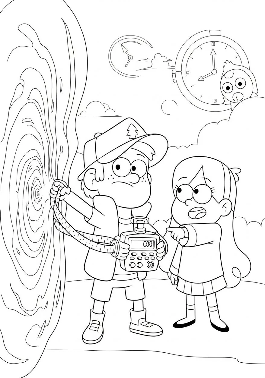 gravity falls Viaje en el tiempo Página para colorear para descargar
