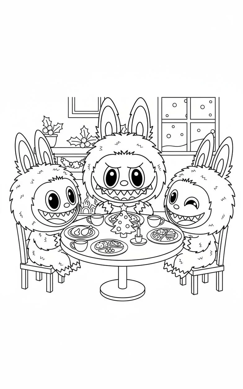 Labubu Celebración de la cena de Navidad de amigos