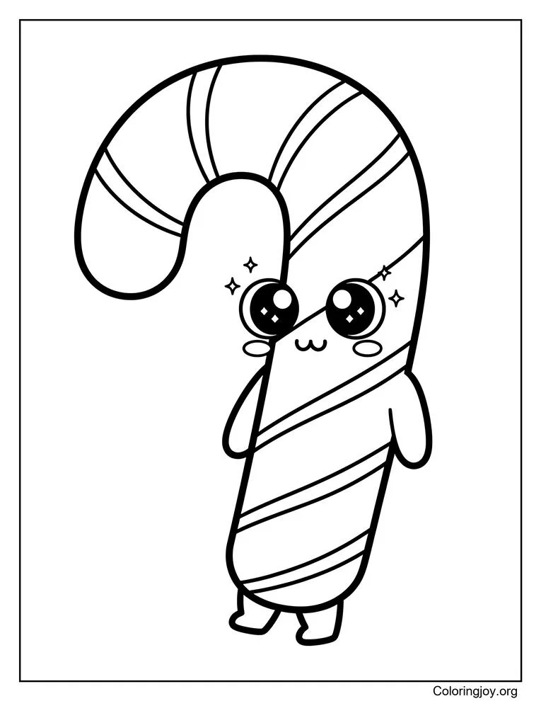 lindo dibujo para colorear de bastón de caramelo kawaii