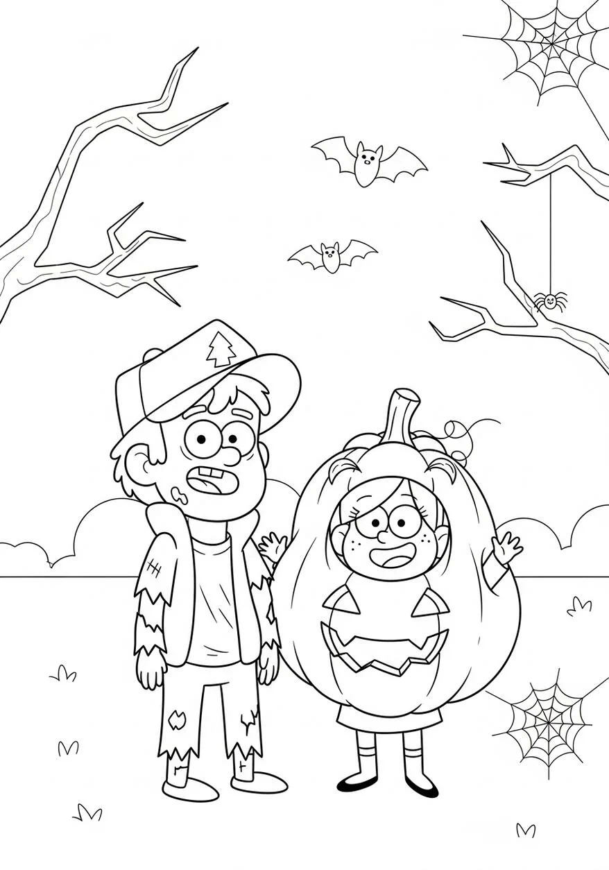 Bonita página para colorear de gravity falls Halloween