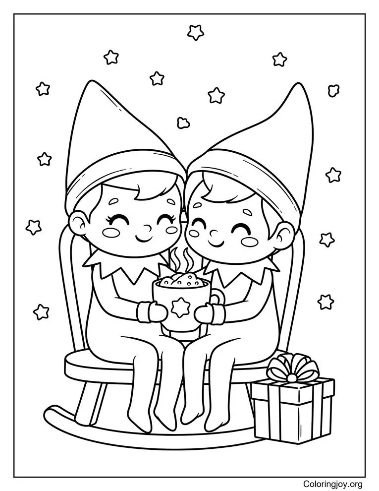 Página para colorear Momento familiar de Elf on the Shelf