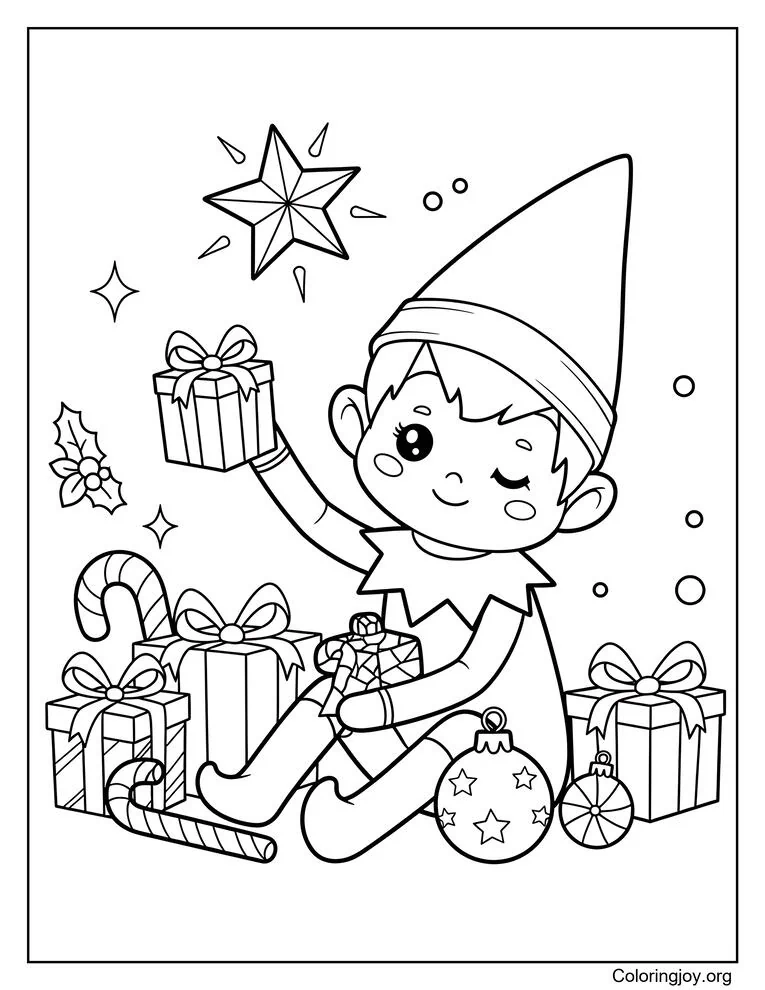 Página para colorear Momentos mágicos con Elf en el estante