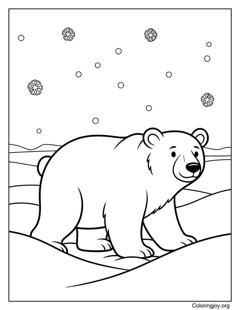 Dibujo de oso polar caminando en la nieve para colorear