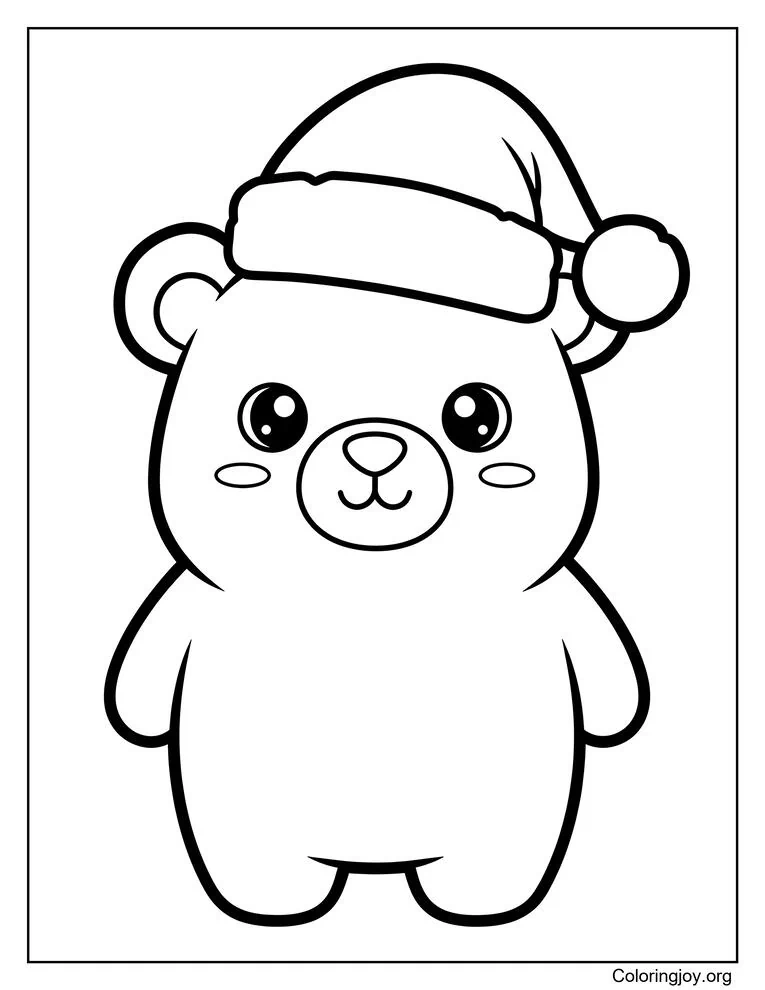 Dibujo de oso polar con gorro de Papá Noel para colorear