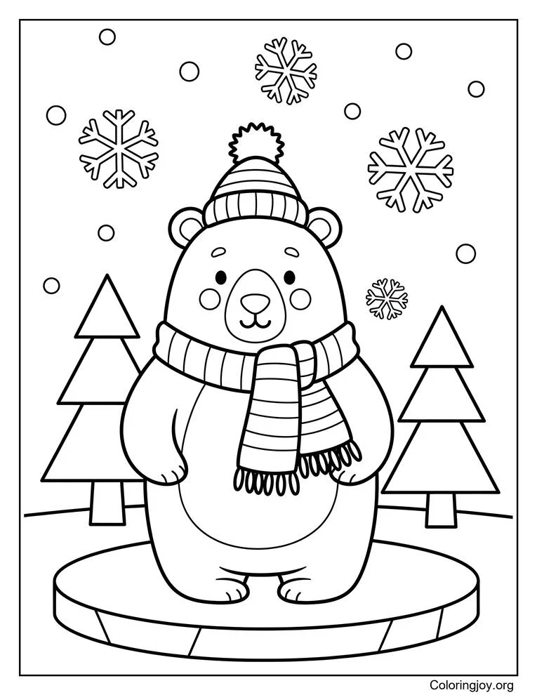 Dibujo para colorear de oso polar de estilo nórdico