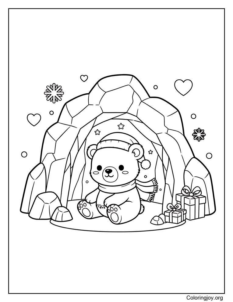 Dibujo para colorear del oso polar de la cueva de hielo