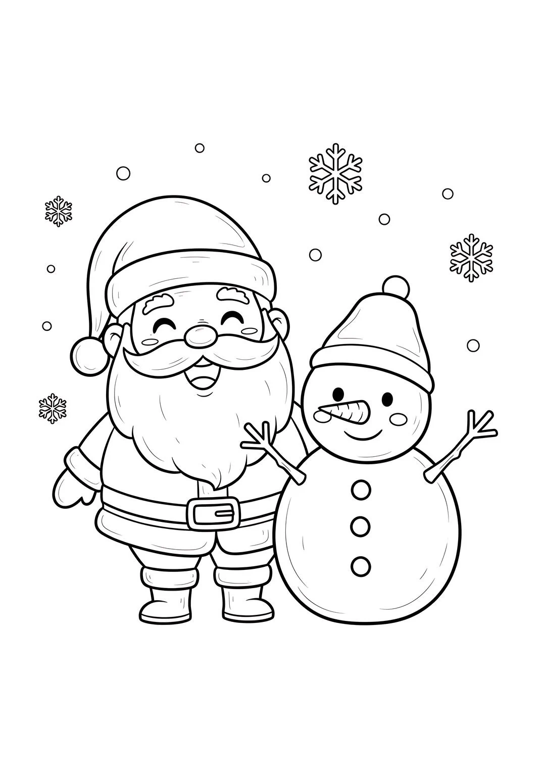 Dibujo para colorear de Papá Noel y muñeco de nieve