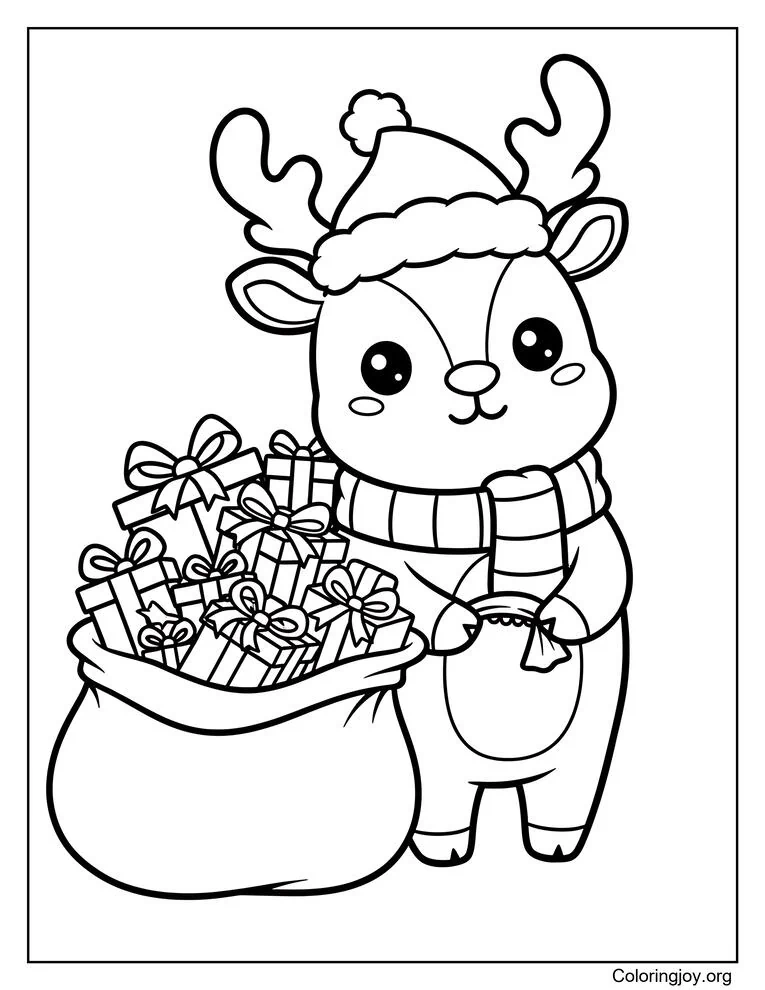 Dibujos para colorear de renos entregando regalos