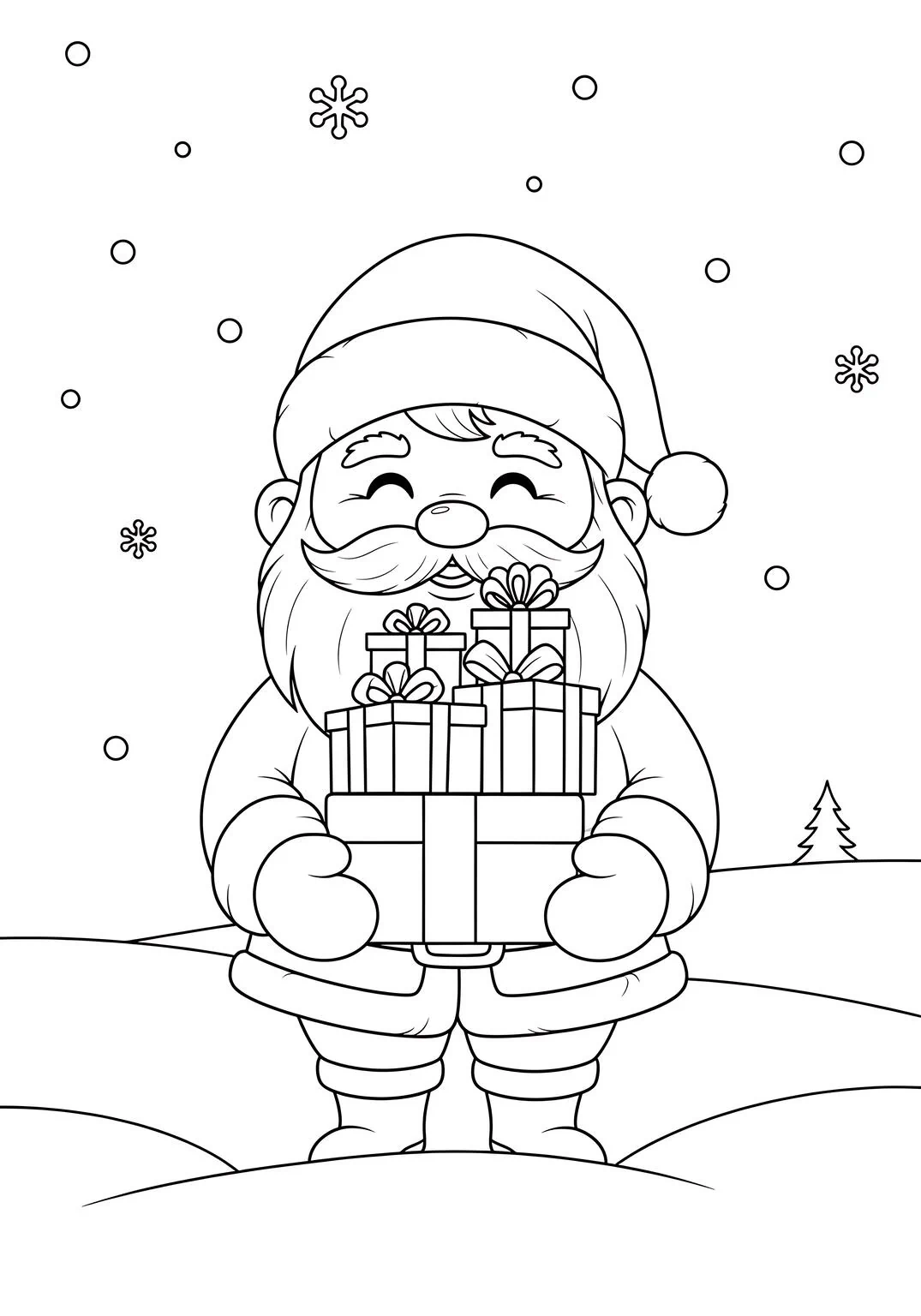 Dibujo de Papá Noel con regalos para colorear